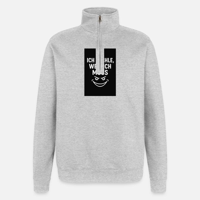 Humorvoller Slogan mit schelmischem Lächeln - Quarter-Zip-Sweatshirt - Grau meliert