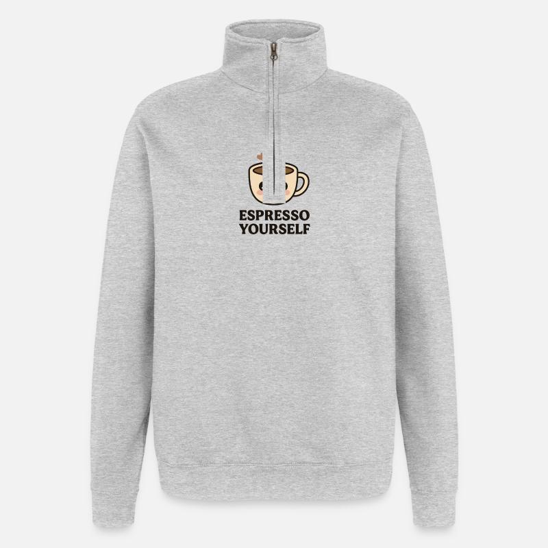 Mignon café amour illustration - Sweat à zip 1/4 - gris chiné