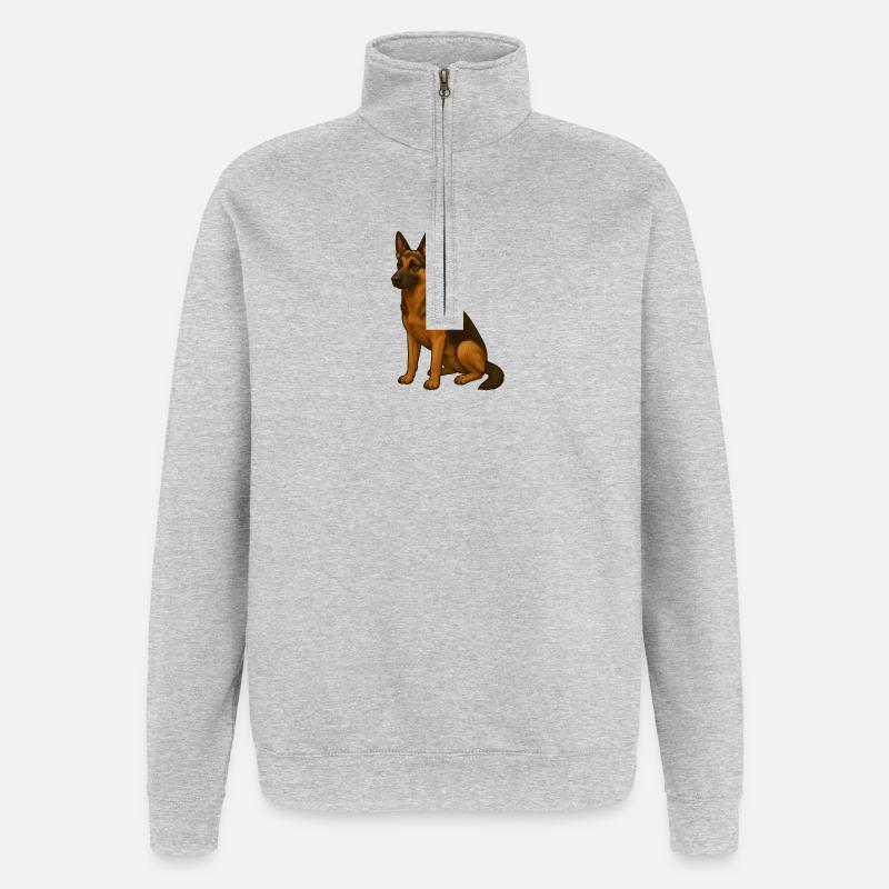 Eleganter Deutscher Schäferhund Druck - Quarter-Zip-Sweatshirt - Grau meliert