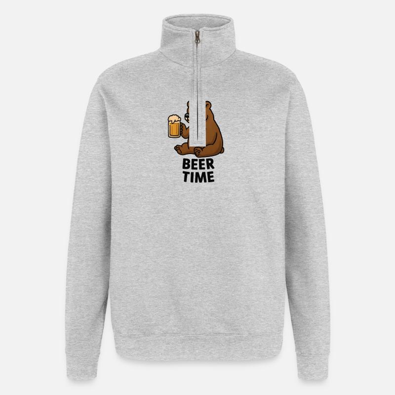 Bär mit Bierglas Illustration - Quarter-Zip-Sweatshirt - Grau meliert