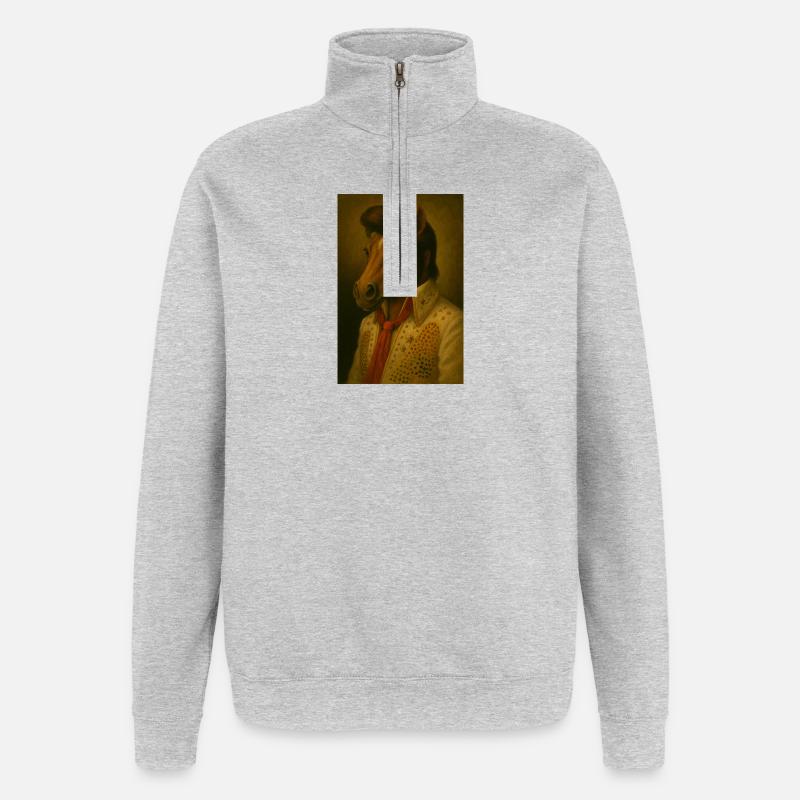 Pferdekopf im Glitzeranzug - Quarter-Zip-Sweatshirt - Grau meliert