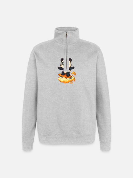 Panda Surfer cartoon Design - Quarter-Zip Sweatshirt - heather grey