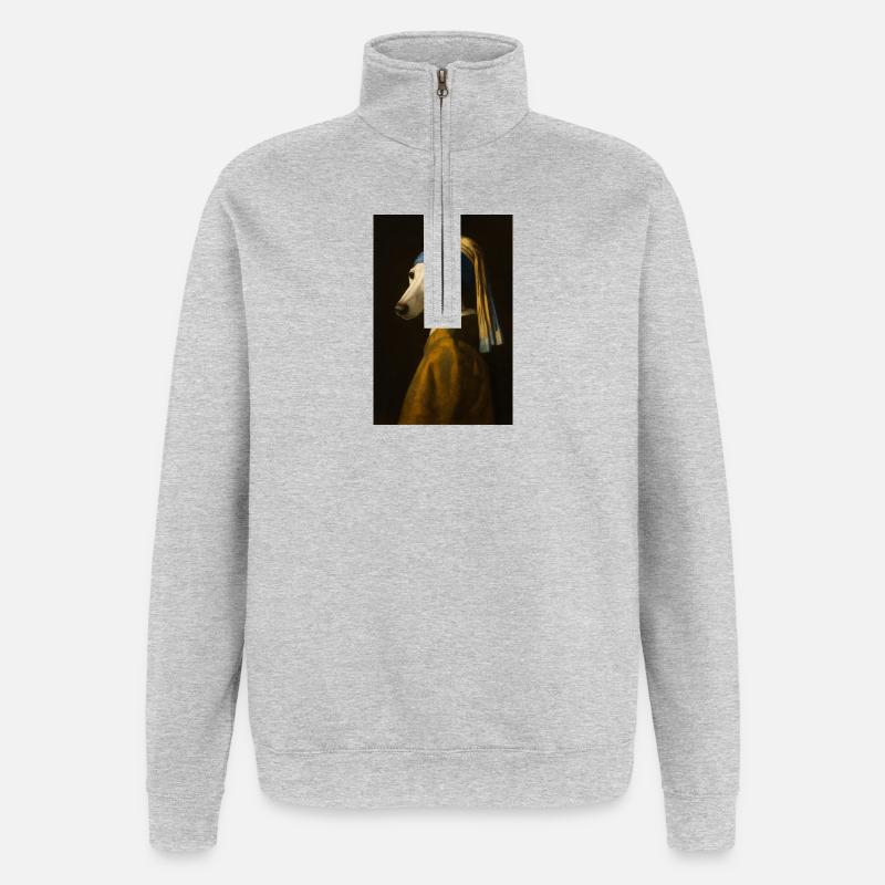 Portrait de chien Impression artistique - Sweat à zip 1/4 - gris chiné