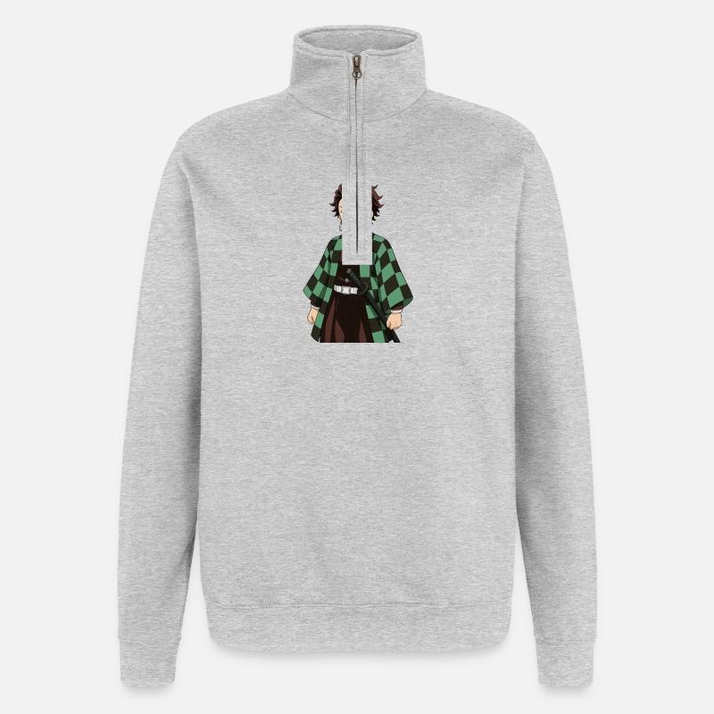Héros Kimono Damier Vert Sabre - Sweat à zip 1/4 - gris chiné