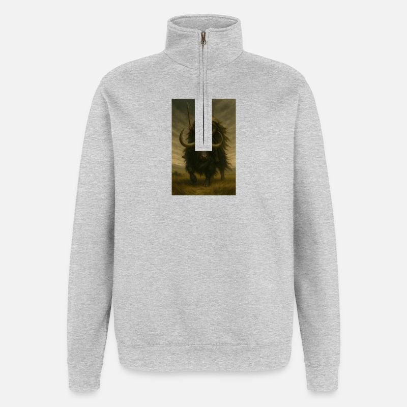 Uralter Krieger auf einem mächtigen schwarzen Yak - Quarter-Zip-Sweatshirt - Grau meliert