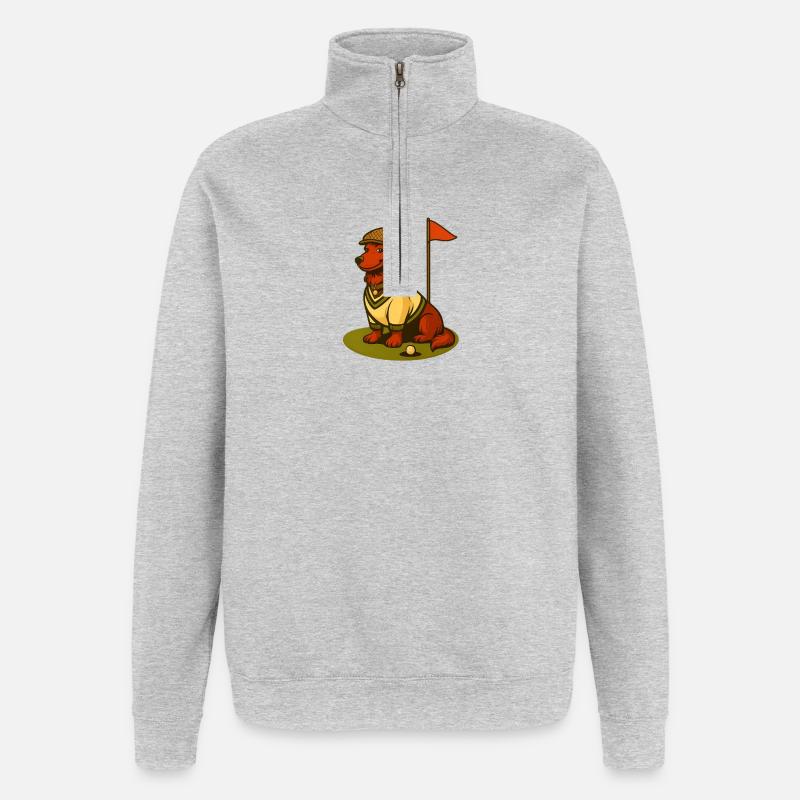 Golf Dackel im Retro-Outfit mit Fahne. - Quarter-Zip-Sweatshirt - Grau meliert