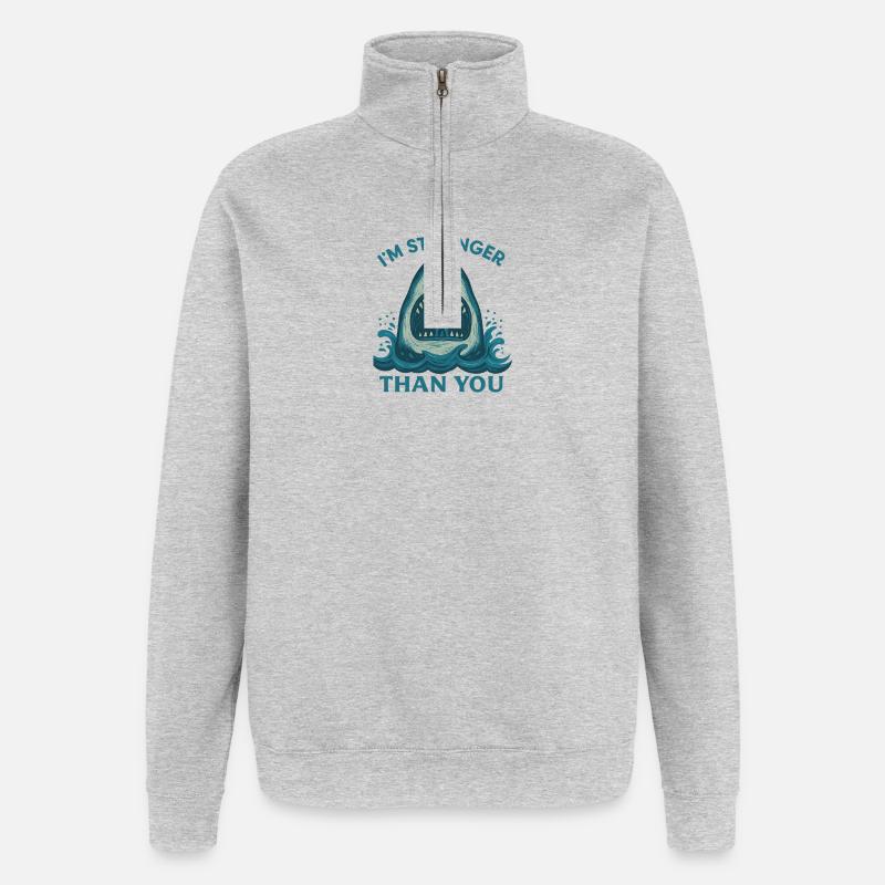 Plus fort que vous - Œuvre d’art de requin - Sweat à zip 1/4 - gris chiné