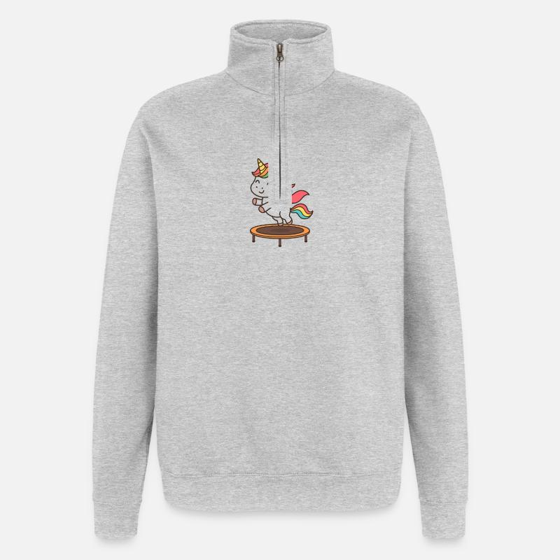 Trampolin Einhorn Sprungzauber - Quarter-Zip-Sweatshirt - Grau meliert