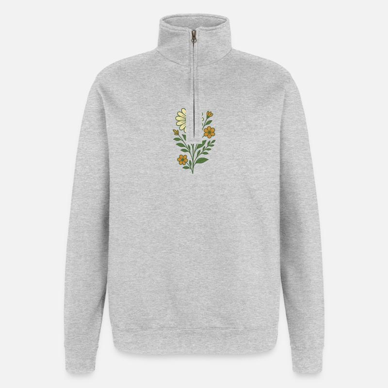 Bouquet de fleurs - Sweat à zip 1/4 - gris chiné