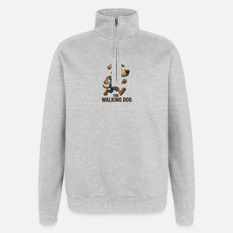 Le chien qui marche : course désespérée - Sweat à zip 1/4 - gris chiné