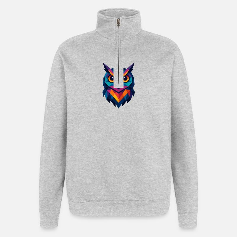Eule | Eulenkopf Print - Quarter-Zip-Sweatshirt - Grau meliert