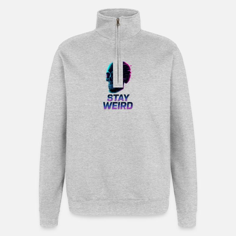 Stay Weird Neon Schädel - Quarter-Zip-Sweatshirt - Grau meliert