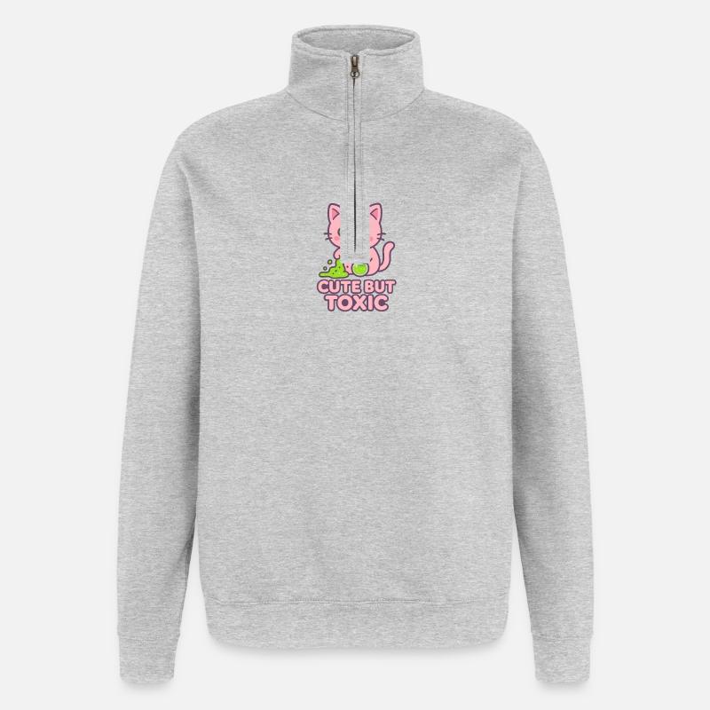 Chat Kawaii Toxique - Sweat à zip 1/4 - gris chiné