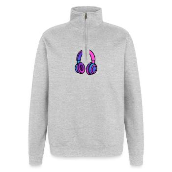 Neon Gradient Headphones Illustration - Quarter-Zip Sweatshirt - heather grey - Front - AI Model Female 172 light (172cm) & AI Model Male 178 dark (178cm)