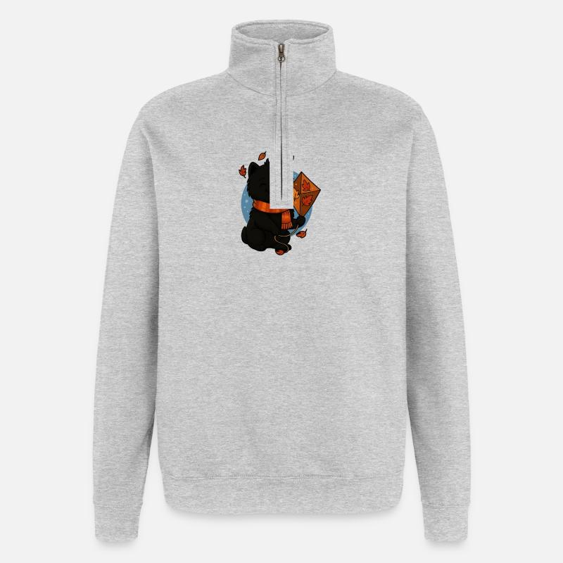 Kleiner Herbsthund mit Drachen - Quarter-Zip-Sweatshirt - Grau meliert
