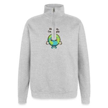 Fragile Earth Hug Me - Quarter-Zip-Sweatshirt - Grau meliert - Vorne - AI Model Female 172 light (172cm) & AI Model Male 178 dark (178cm)