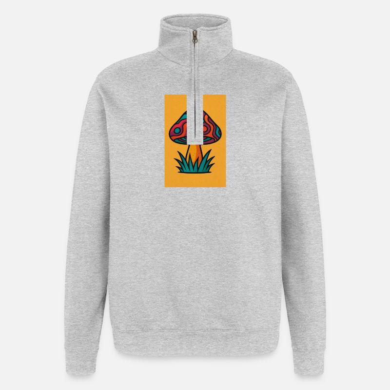 Farbexplosion Pilz Motiv - Quarter-Zip-Sweatshirt - Grau meliert