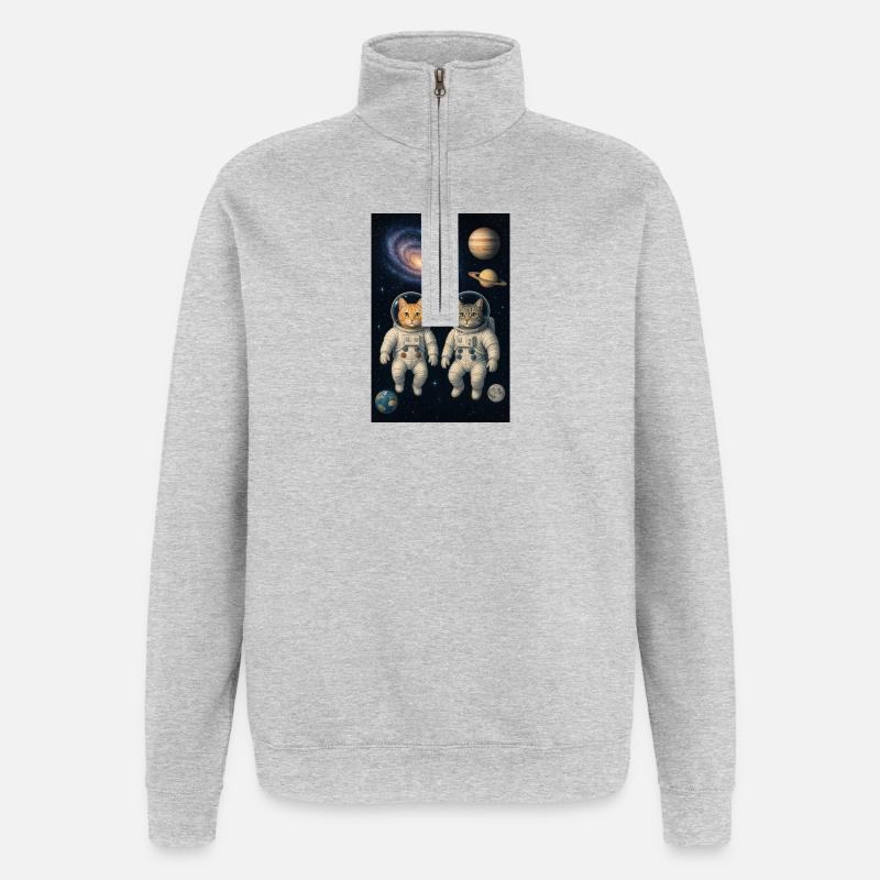 félin - Sweat à zip 1/4 - gris chiné