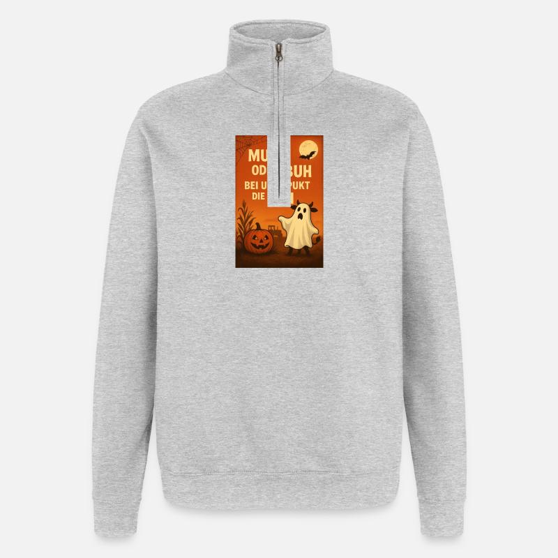 Spukkuh Halloween: MuH oder Buh - Quarter-Zip-Sweatshirt - Grau meliert