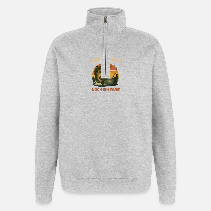 Karpfenangeln noch ein Wurf - Quarter-Zip-Sweatshirt - Grau meliert