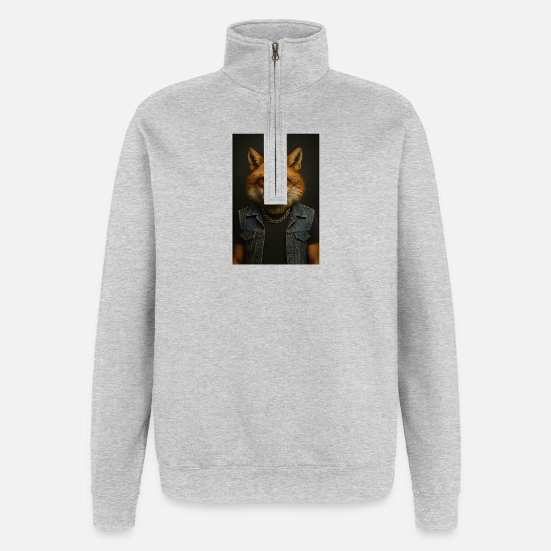 Punkfuchs Denim-Weste - Quarter-Zip-Sweatshirt - Grau meliert