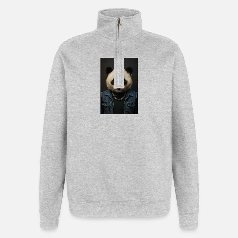 Panda Punk mit Blauem Irokesen - Quarter-Zip-Sweatshirt - Grau meliert