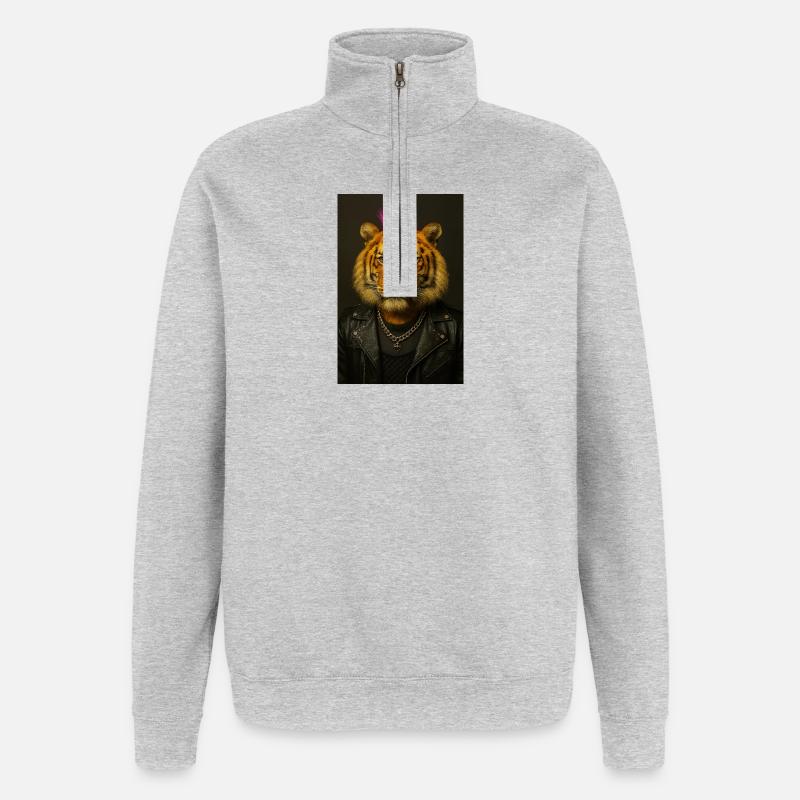 Tiger Punk Mohawk en cuir - Sweat à zip 1/4 - gris chiné