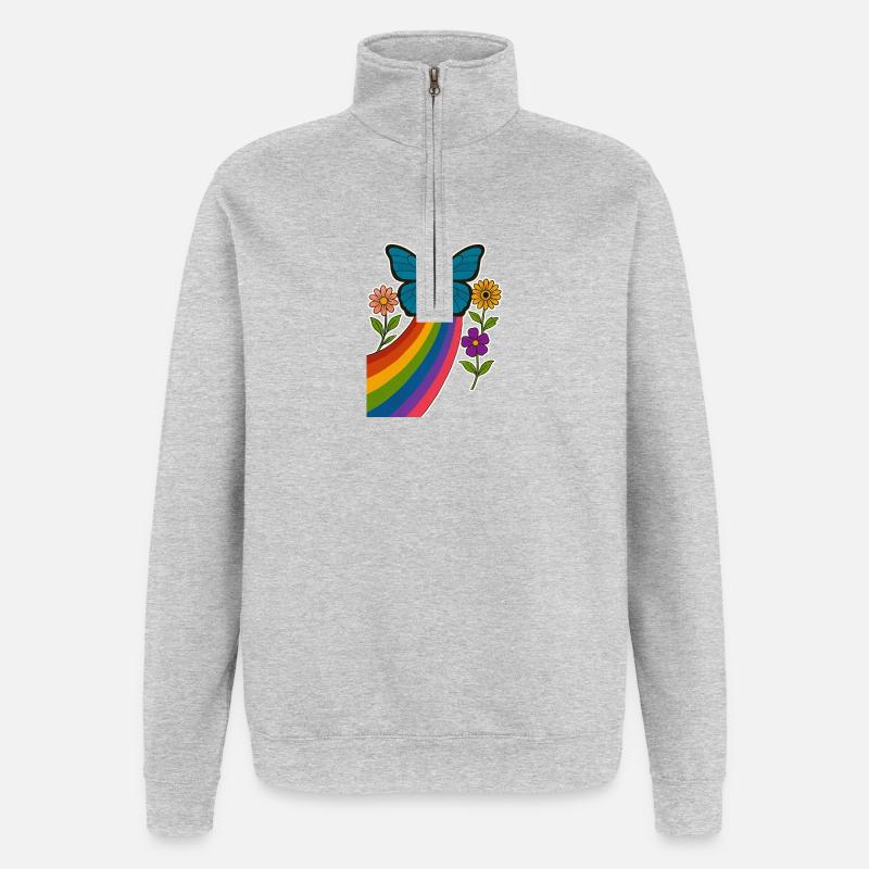 Rainbow Butterfly - Quarter-Zip Sweatshirt - heather grey