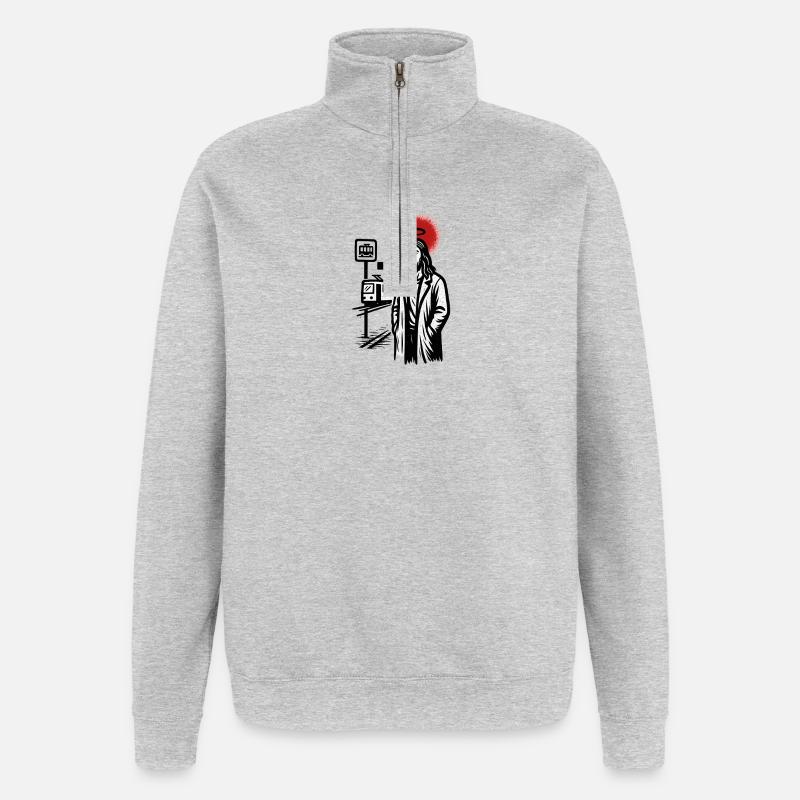 Saint sur le tramway au néon - Sweat à zip 1/4 - gris chiné