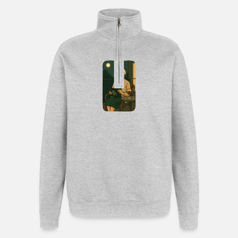 Moon game night on the balcony - Quarter-Zip Sweatshirt - heather grey