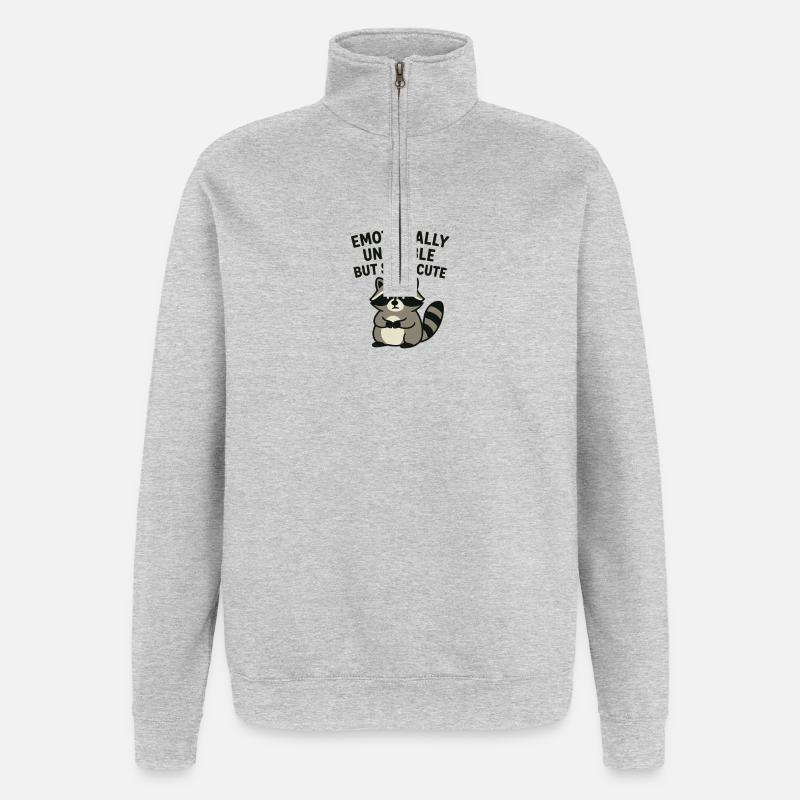 Émotionnel raton laveur mignon chaotique drôle - Sweat à zip 1/4 - gris chiné
