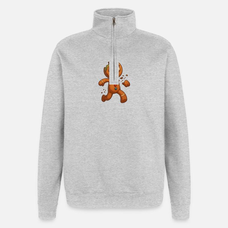 Halloween Zombie Lebkuchenmann - Quarter-Zip-Sweatshirt - Grau meliert