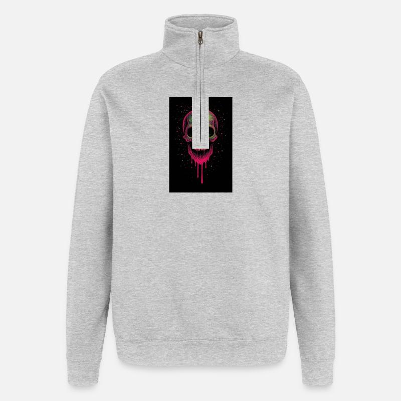 Deathhead – Psychedelischer Neonschädel - Quarter-Zip-Sweatshirt - Grau meliert