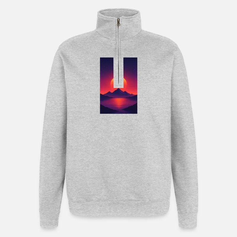 Sonnenuntergang über Alpensee - Quarter-Zip-Sweatshirt - Grau meliert