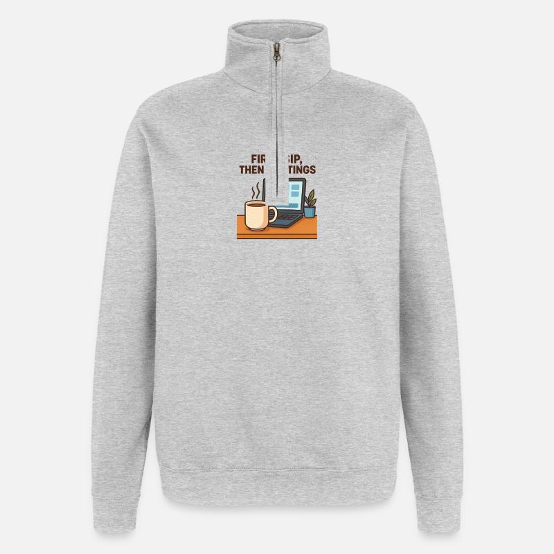 D’abord gorgée puis rendez-vous - Sweat à zip 1/4 - gris chiné