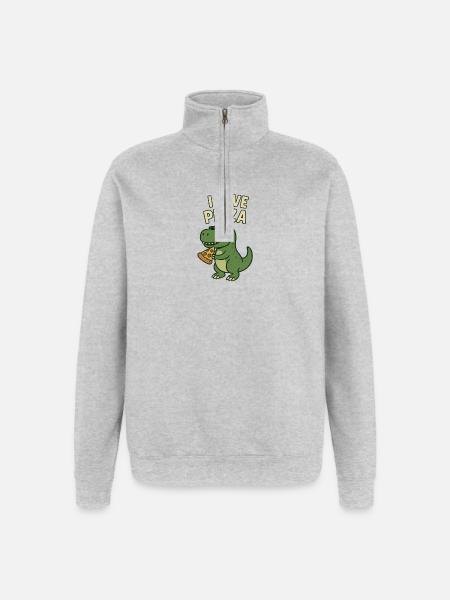 I Love Pizza Dino - Quarter-Zip-Sweatshirt - Grau meliert