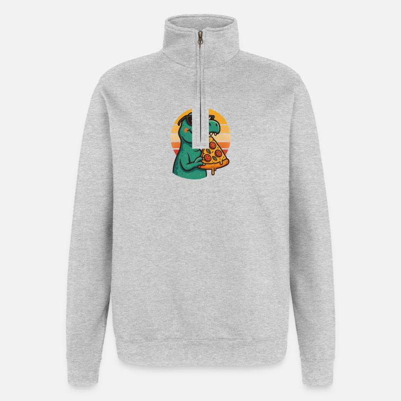 Pizza Saurus Rétro - Sweat à zip 1/4 - gris chiné