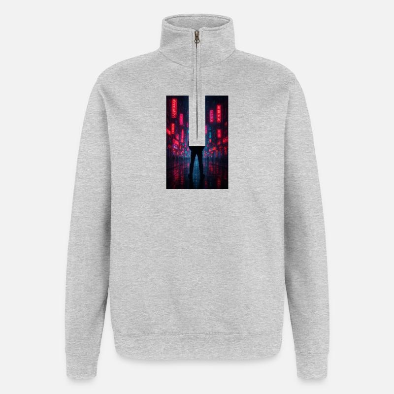 Néon nocturne dans la cyber-cité - Sweat à zip 1/4 - gris chiné