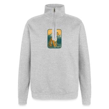 Tiger in the Mountains Retro Motif - Quarter-Zip Sweatshirt - heather grey - Front - AI Model Female 172 light (172cm) & AI Model Male 178 dark (178cm)
