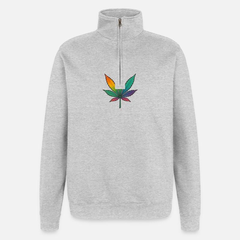 Regenbogen Cannabisblatt Design - Quarter-Zip-Sweatshirt - Grau meliert