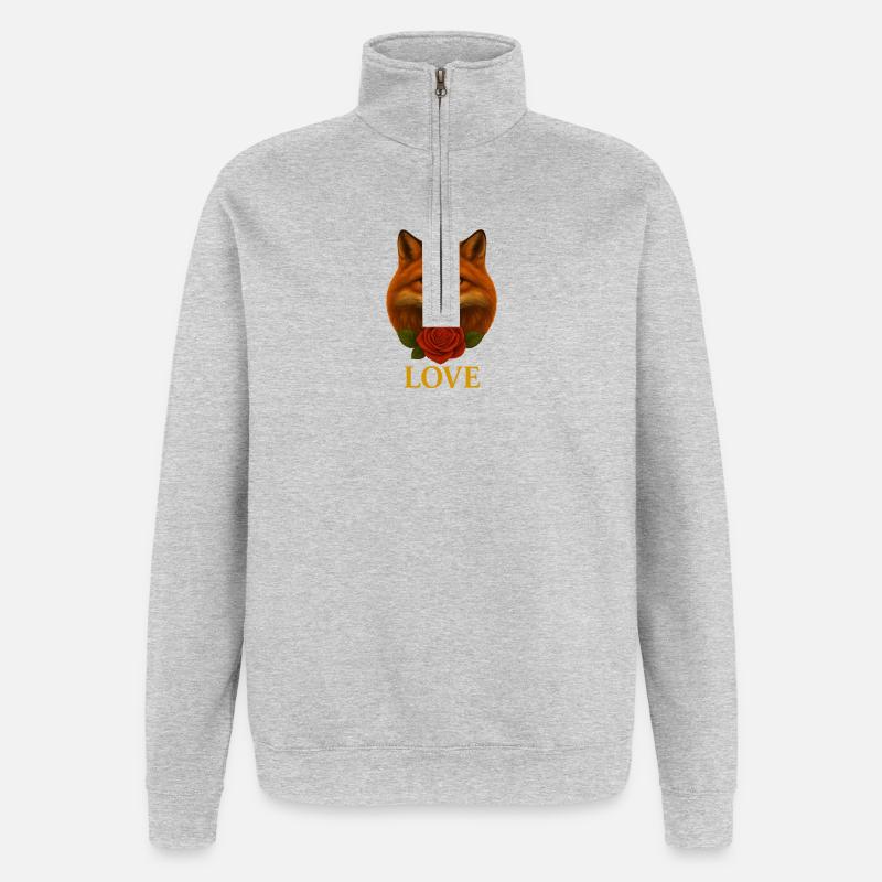 Fuchs mit Rose - Liebe - Quarter-Zip-Sweatshirt - Grau meliert