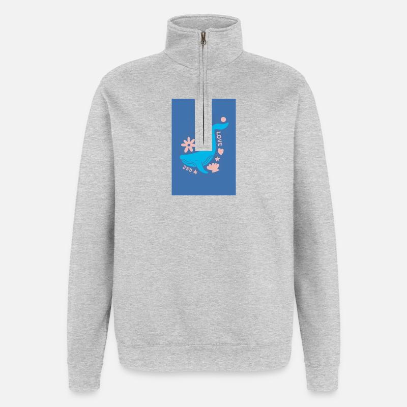 Queue de baleine Floral Love - Sweat à zip 1/4 - gris chiné
