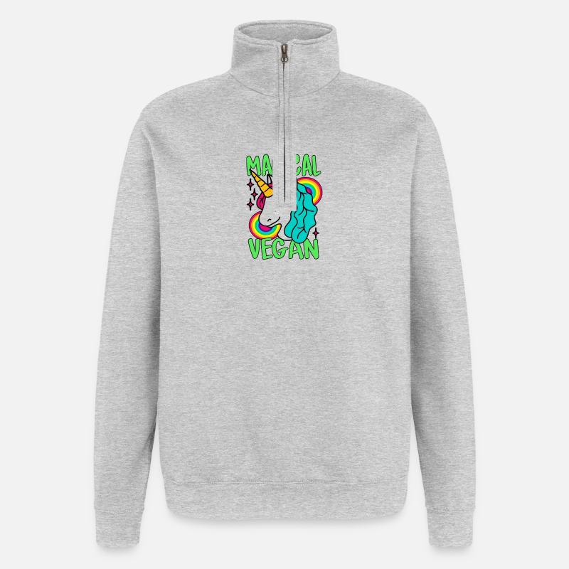 Magisches Go Vegan-Einhorn - Quarter-Zip-Sweatshirt - Grau meliert