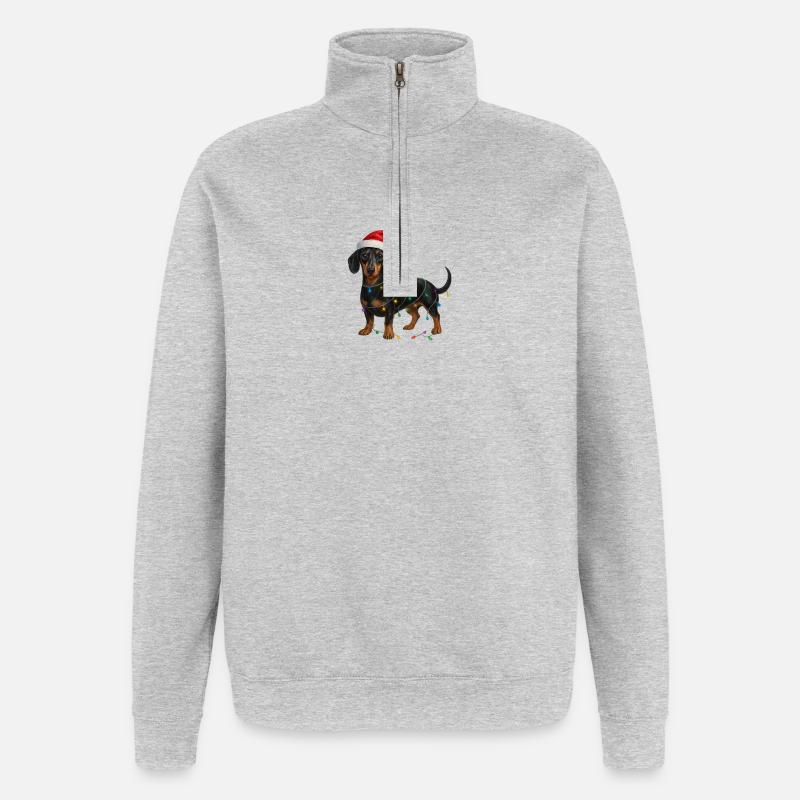 Dackel mit Weihnachtslichterkette - Quarter-Zip-Sweatshirt - Grau meliert