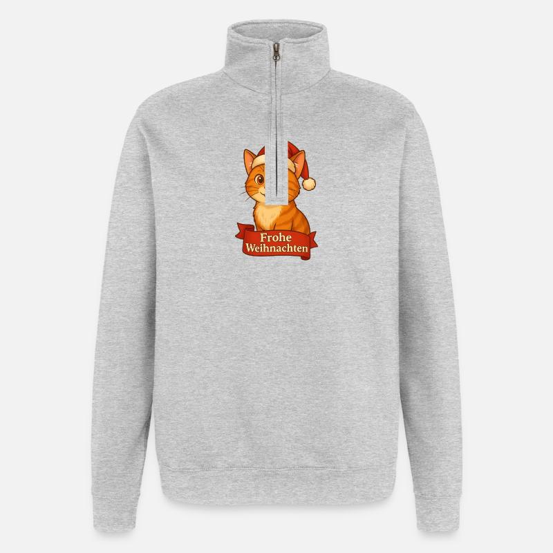 Katzenweihnachtskater mit Santa-Hut - Quarter-Zip-Sweatshirt - Grau meliert