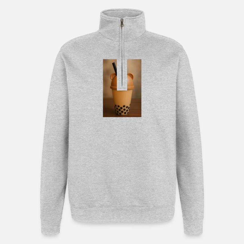 Bear Lid Bubble Tea Cup Design - Quarter-Zip Sweatshirt - heather grey