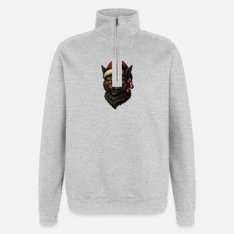 Schwarzer Weihnachtskater - Quarter-Zip-Sweatshirt - Grau meliert
