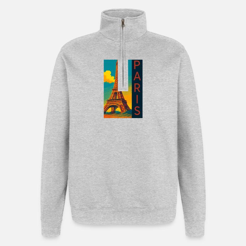 Paris PopArt Skyline Tour Eiffel - Sweat à zip 1/4 - gris chiné