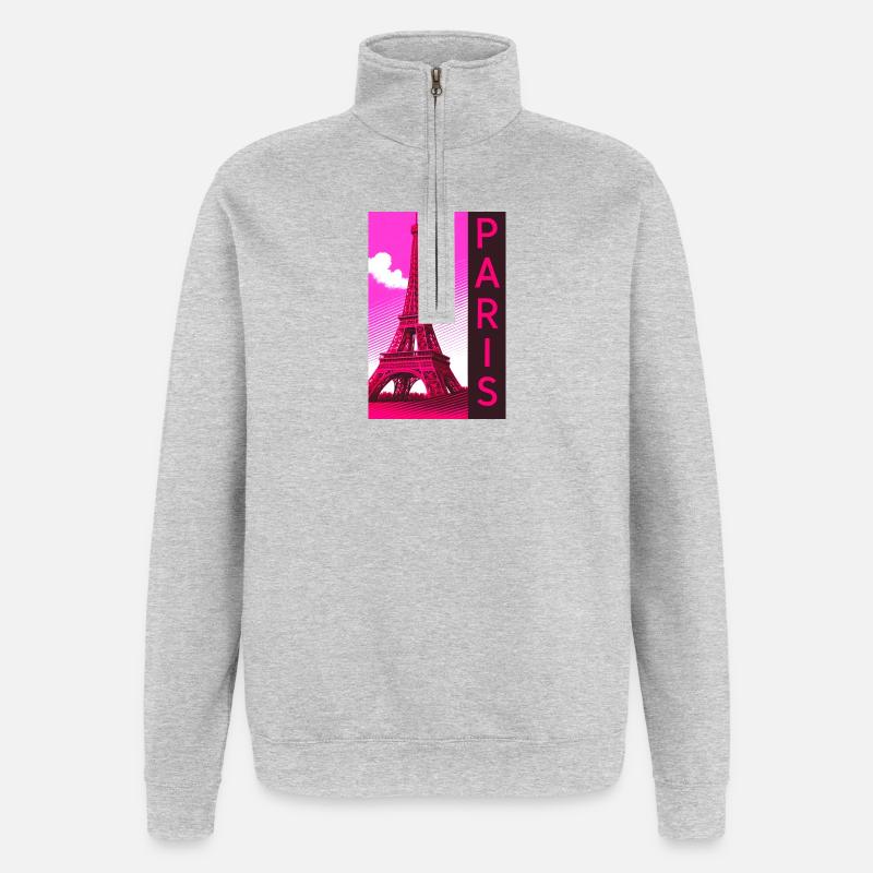 Paris Pink Eiffel Turm Retro - Quarter-Zip-Sweatshirt - Grau meliert