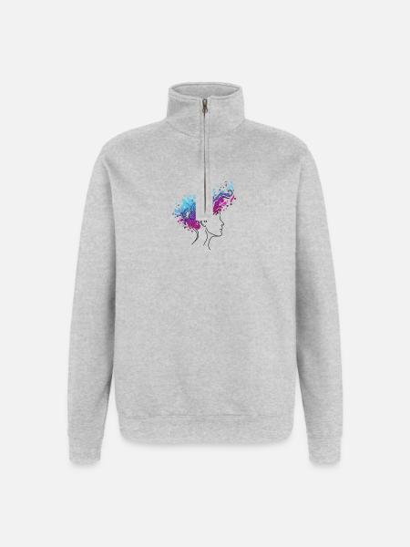 Cosmic Flux – Abstract Head Illustration - Quarter-Zip Sweatshirt - heather grey